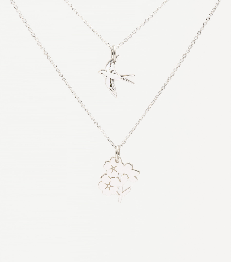 Srebrny naszyjnik podwójny z zawieszkami