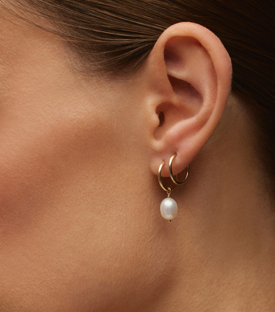 Złote kolczyki koła 16 mm z perłami i kolczyki koła 12 mm