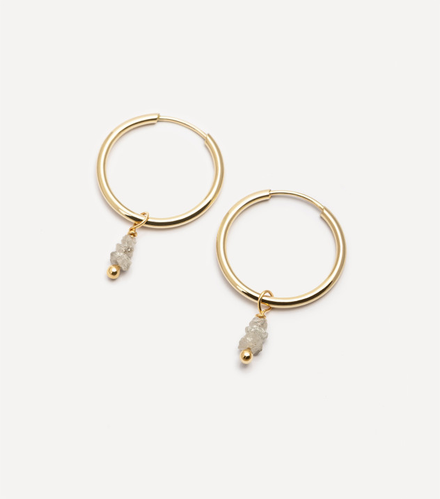 Złote kolczyki koła 16 mm z surowymi diamentami