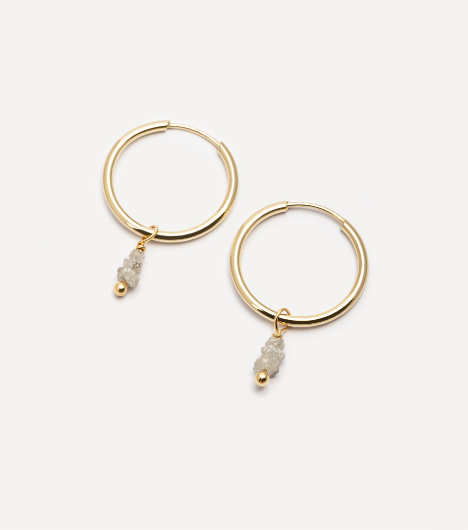 Złote kolczyki koła 16 mm z surowymi diamentami