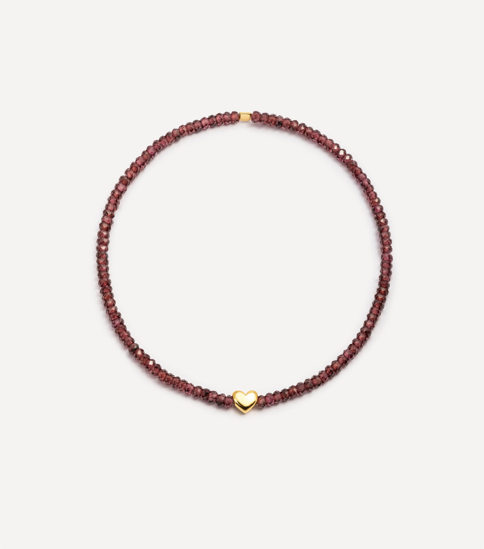 Pozłacana bransoletka z granatami i sercem