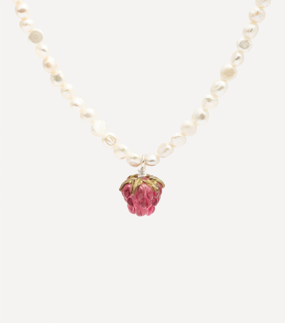 Choker z pereł z zawieszką malinką