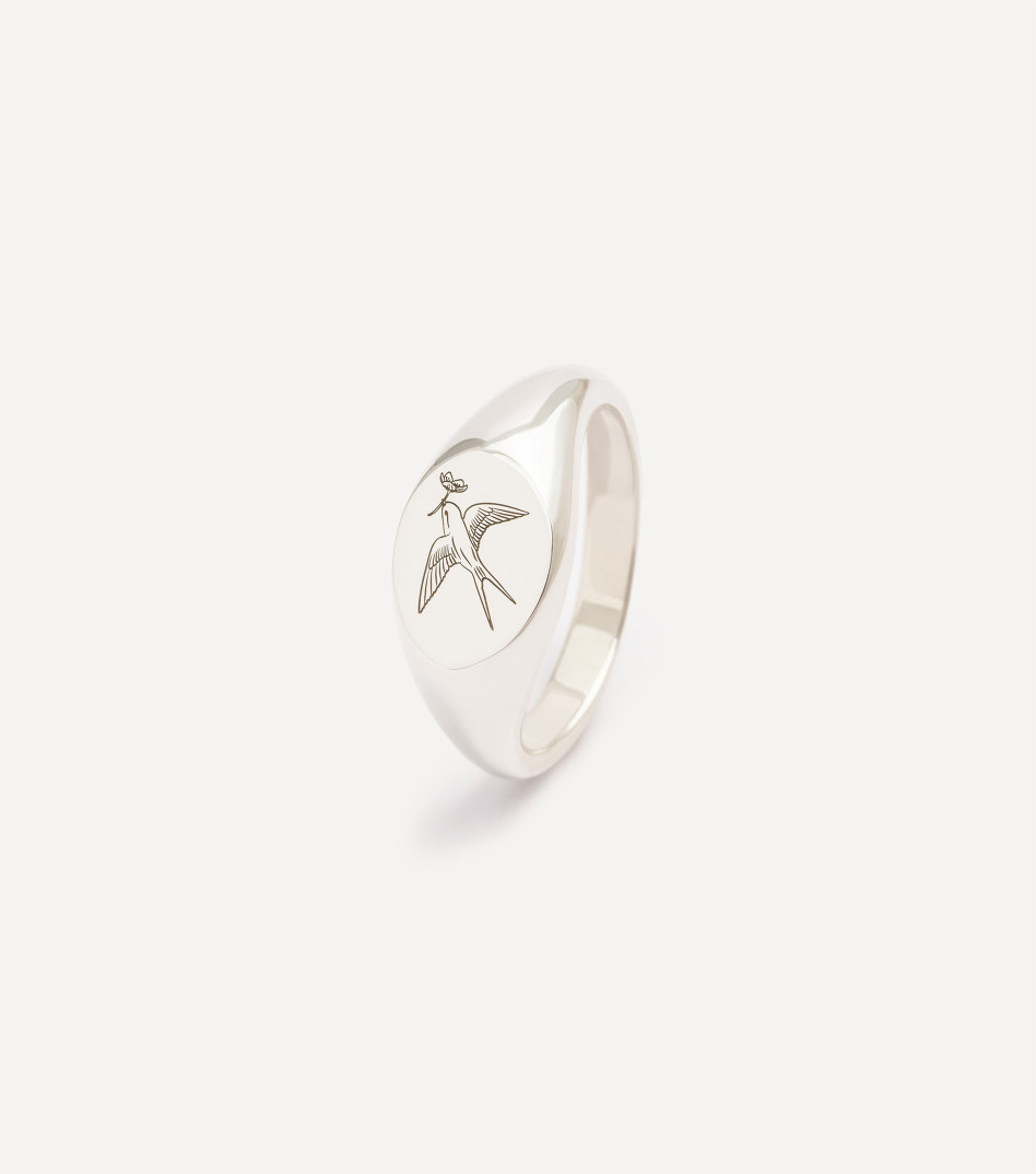 Srebrny sygnet z jaskółką