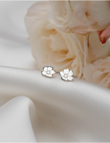 Silver plated wild rose flower earrings