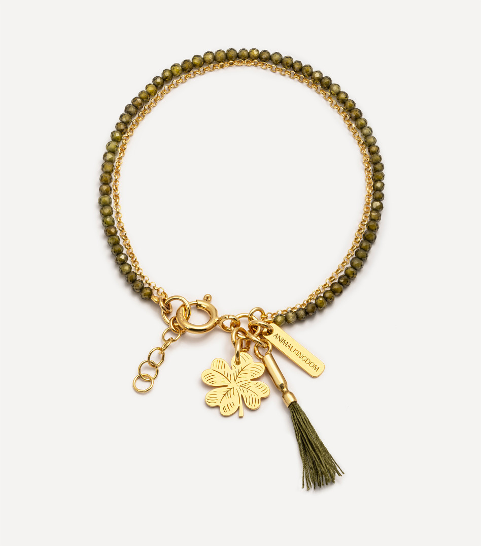 Pozłacana bransoletka z koniczyną i zielonymi kryształami