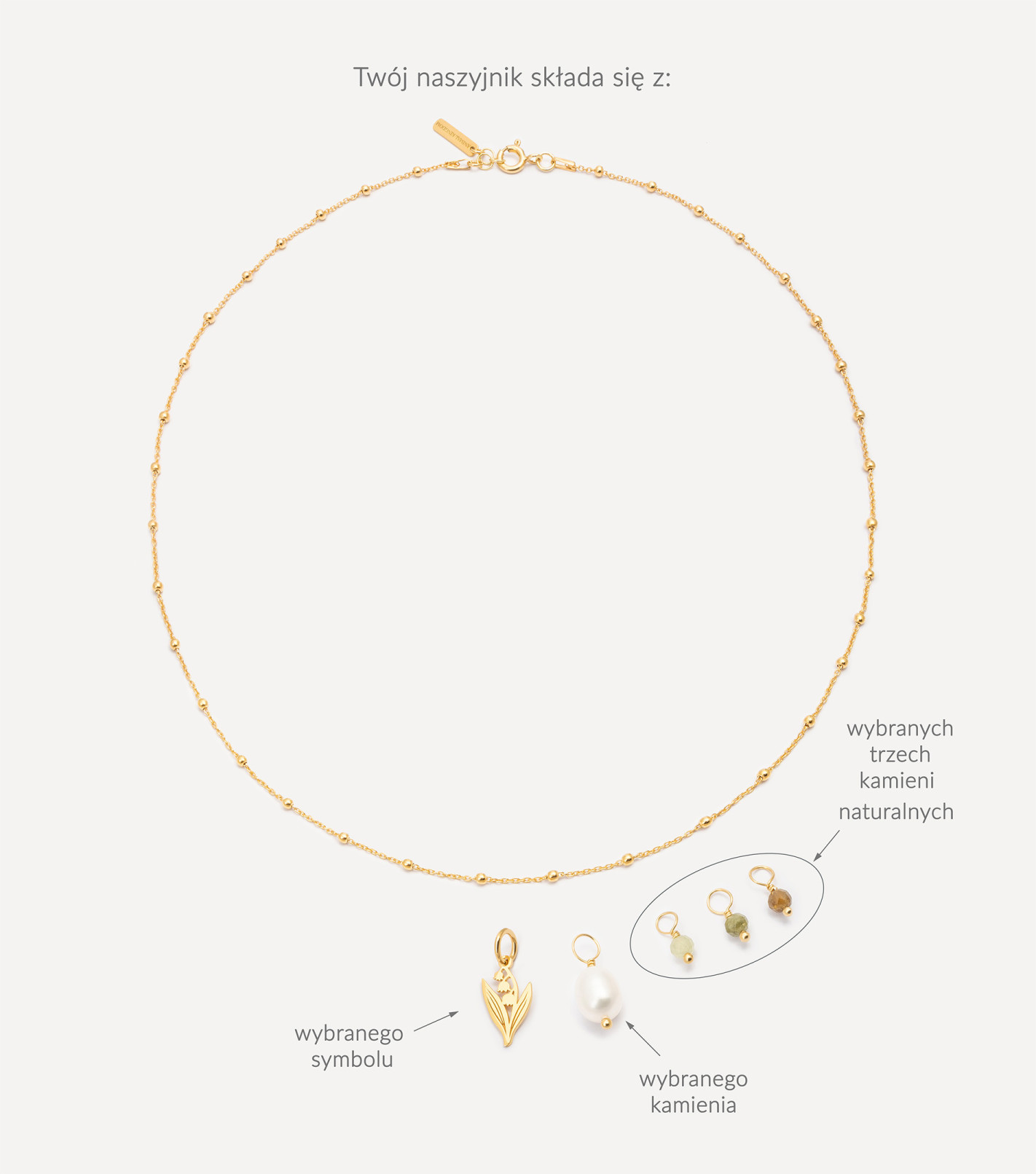 Pozłacany naszyjnik z zawieszkami i kamieniami