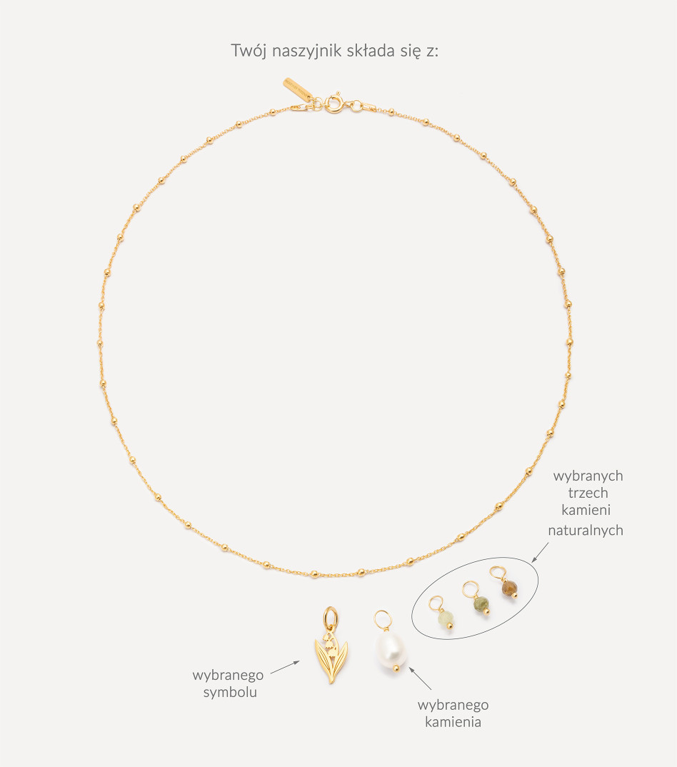 Pozłacany naszyjnik z zawieszkami i kamieniami