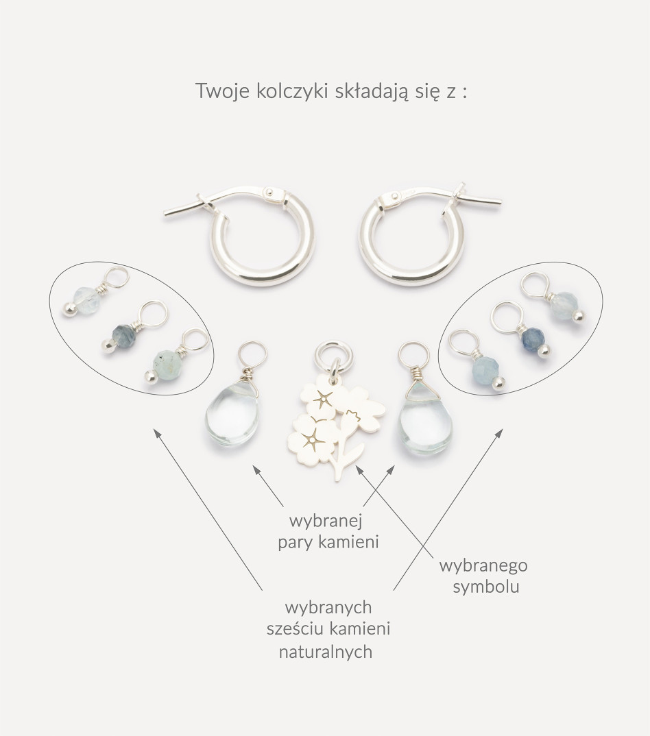 Srebrne kolczyki koła z zawieszkami i kamieniami