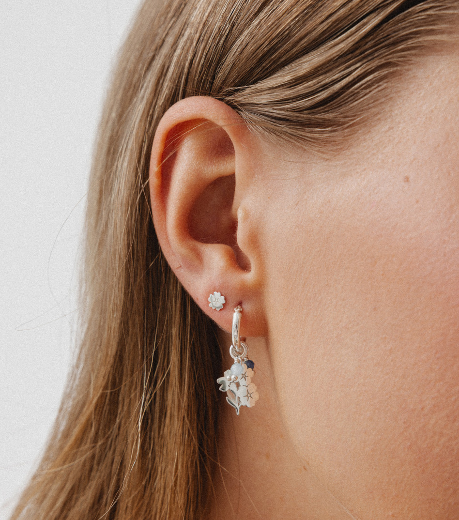 Srebrne kolczyki koła z zawieszkami i kamieniami