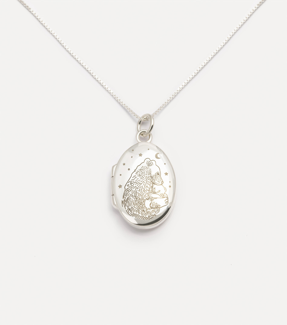 Mama Bear Locket Necklace in Silver