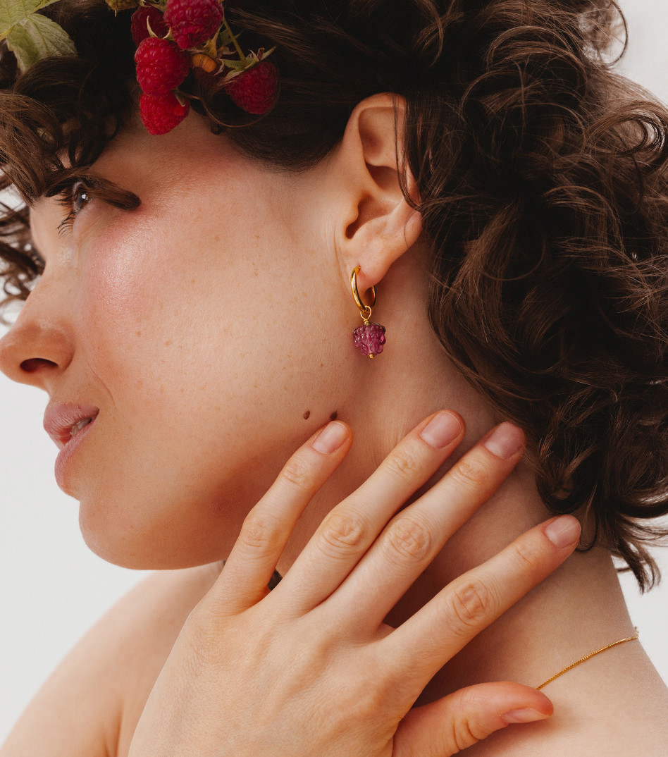 Berry Love Hoop Earrings in Gold