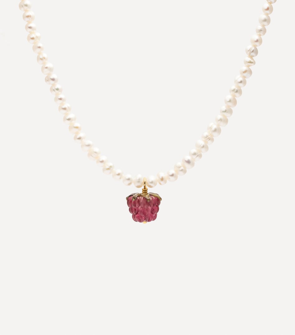 Pozłacany choker z perłami i maliną