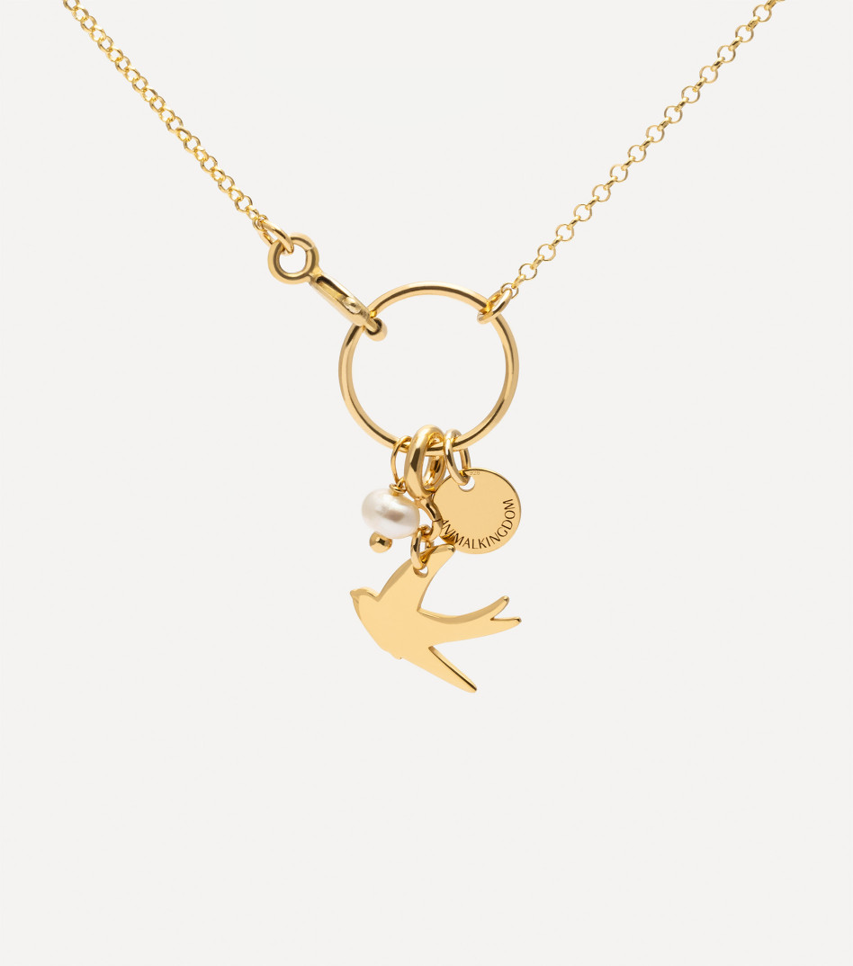 Pozłacany naszyjnik z jaskółką i kamieniem