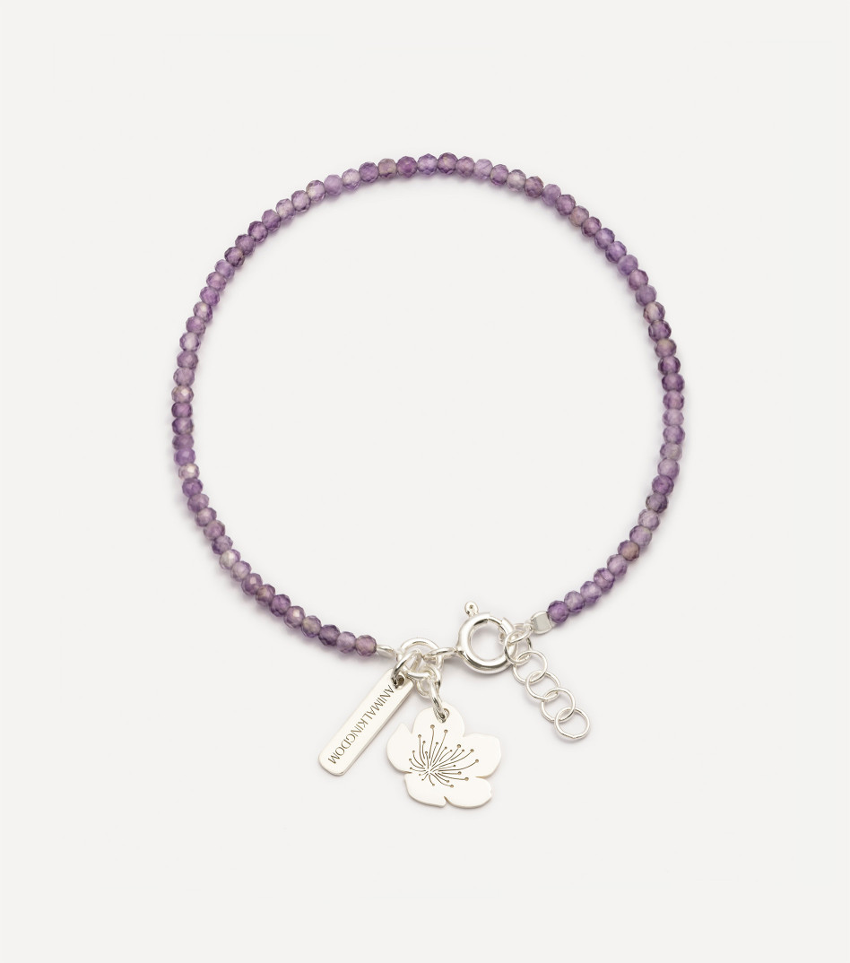 Bransoletka z kamieniami naturalnymi i srebrnym kwiatkiem