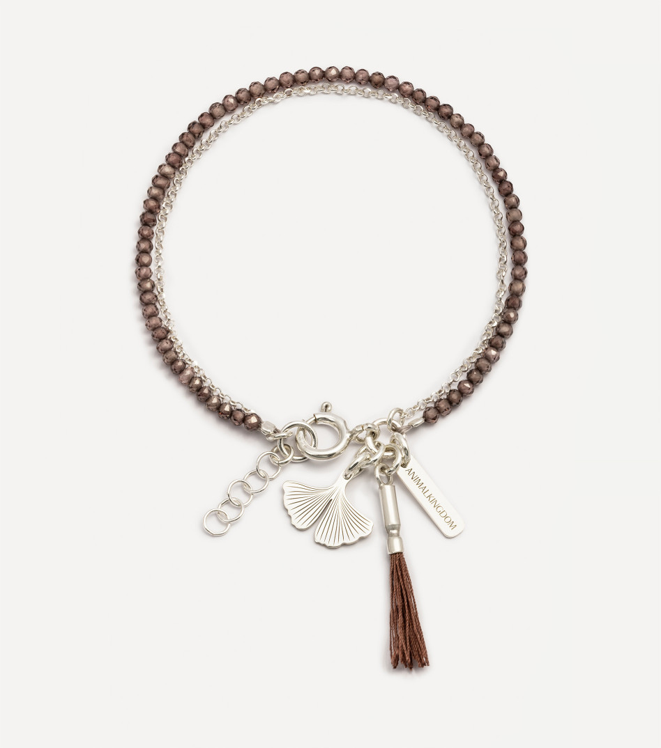 Srebrna bransoletka z łańcuszkiem, koralikami i zawieszką