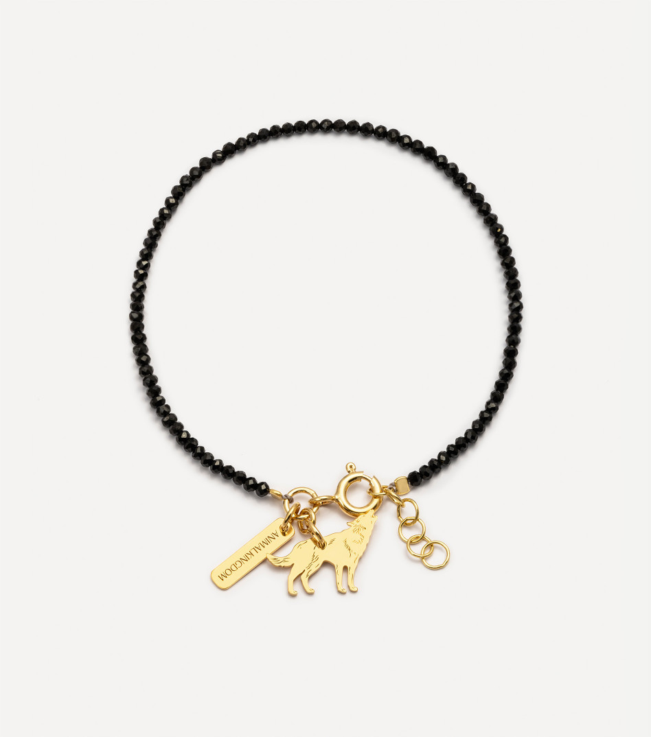 Bransoletka cała na kamieniach z wilkiem