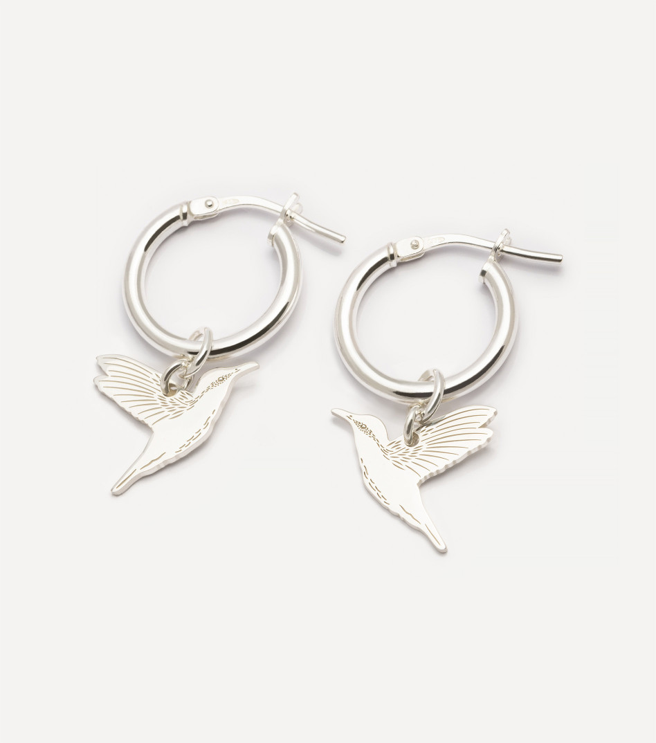 Srebrne kolczyki koła z kolibrem